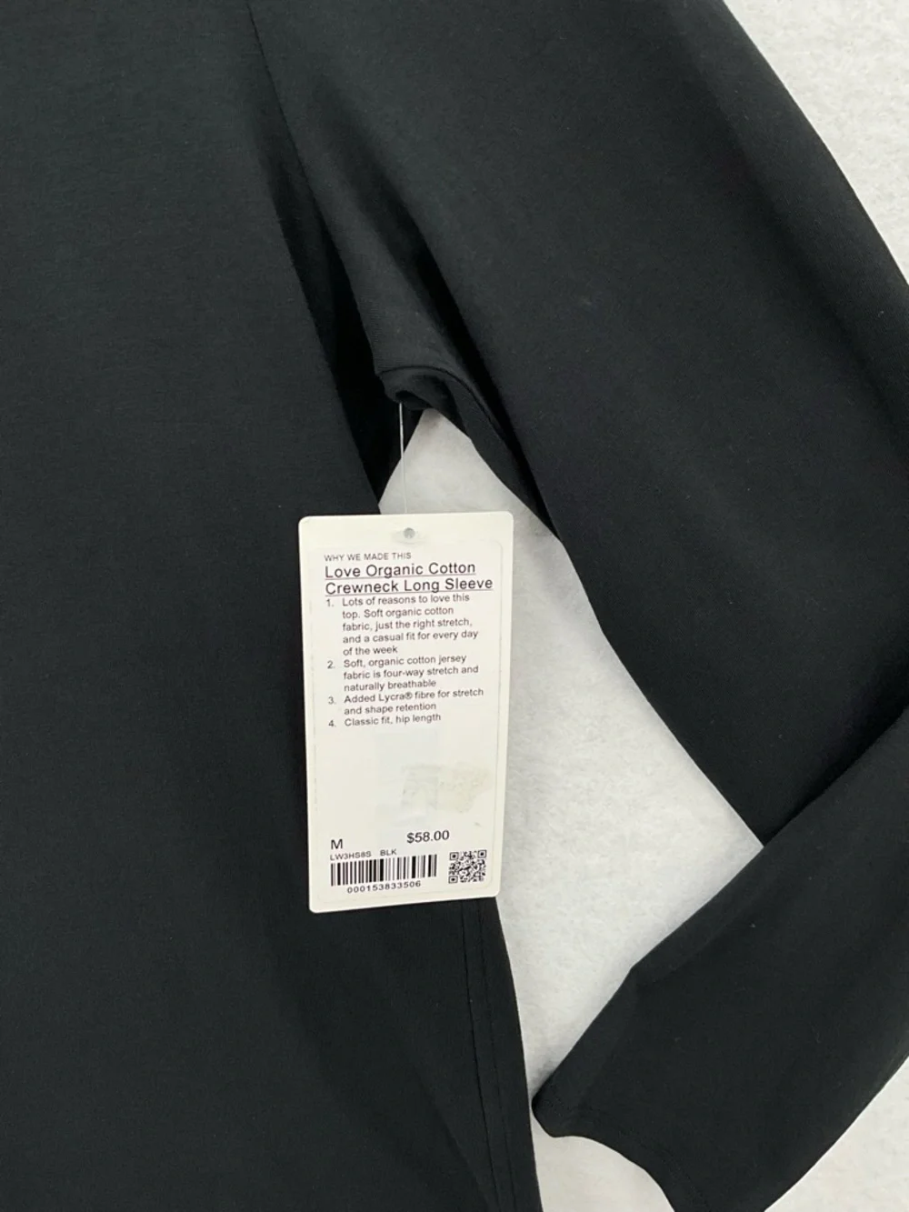 NWT Lululemon Organic Cotton Crewneck‎ Long-Sleeve Shirt Black Medium
